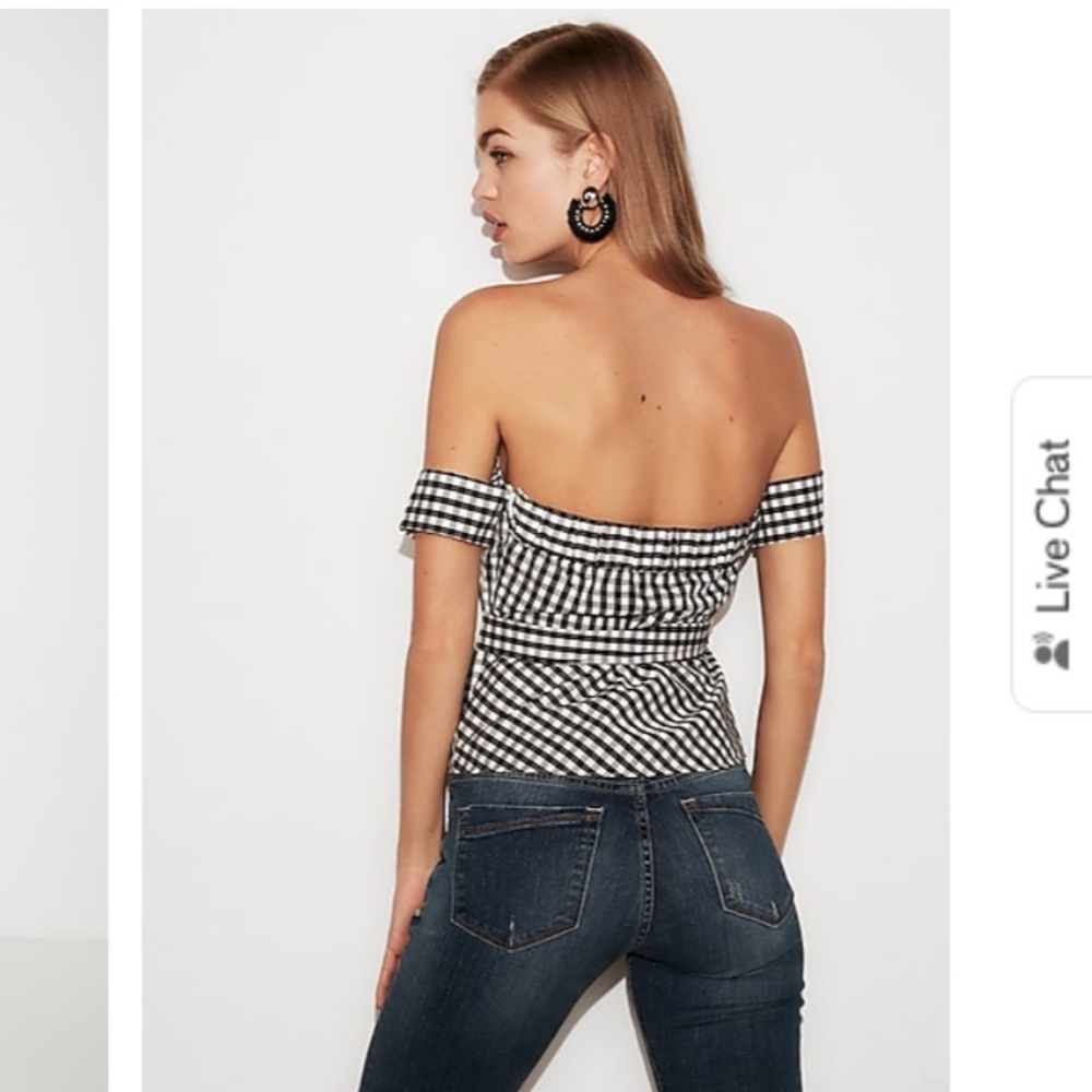 Express gingham off the shoulder top